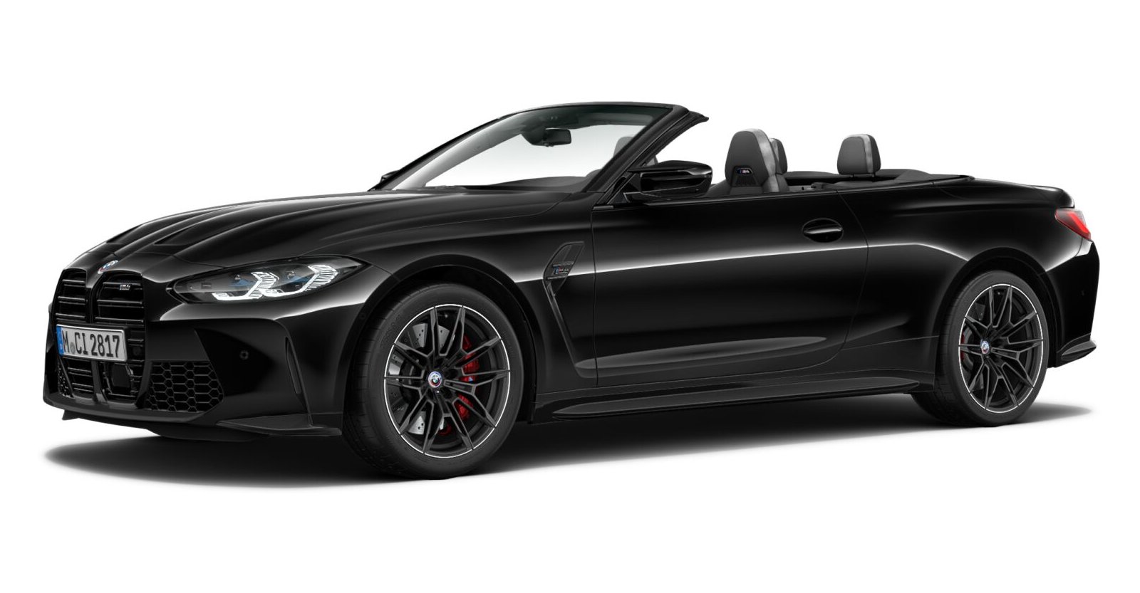 BMW M4 Cabrio Competition mit M xDrive in Schwarz von vorne BMW M4 Cabrio Competition mit M xDrive in Schwarz von vorne