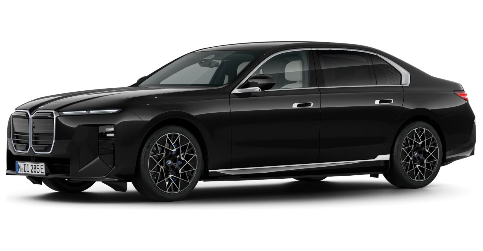 BMW i7 50 xDrive Limousine in Schwarz von vorne BMW i7 50 xDrive Limousine in Schwarz von vorne