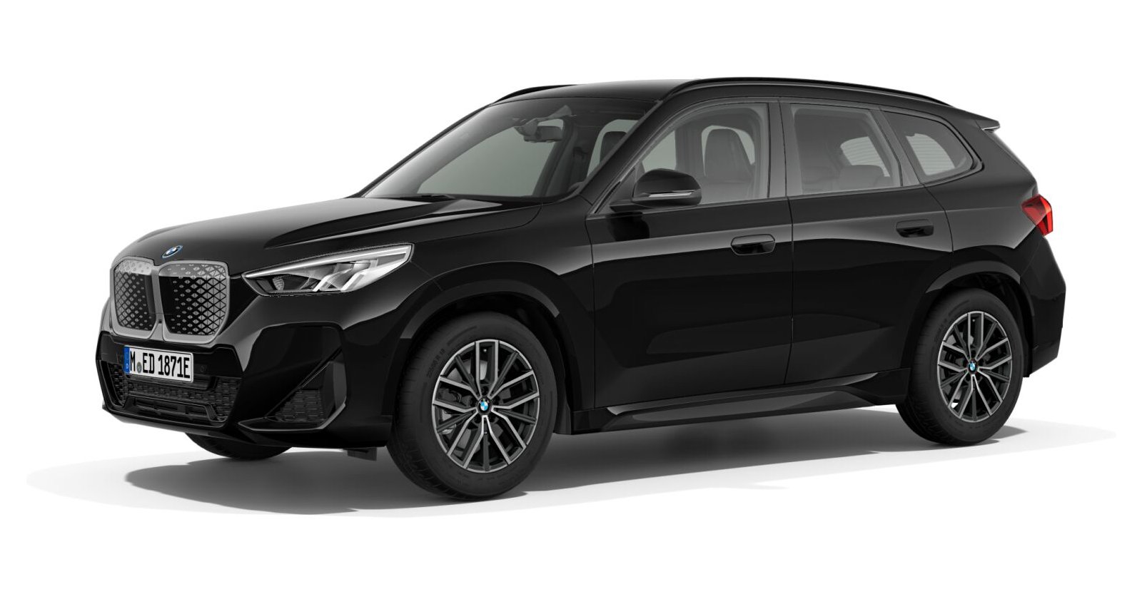 BMW iX1 eDrive20 in Schwarz von vorne