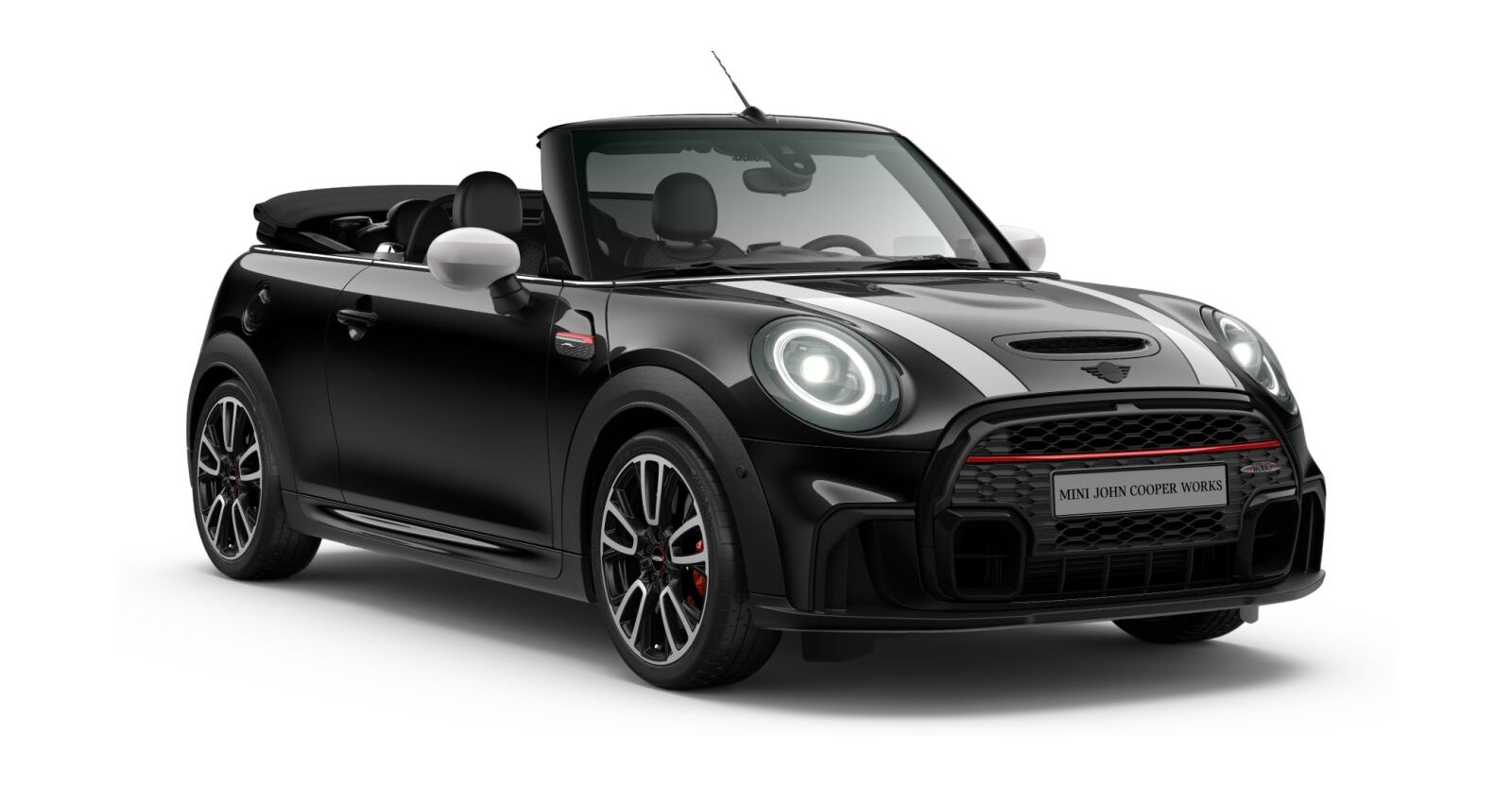 MINI JCW Cabrio in Schwarz von vorne MINI JCW Cabrio in Schwarz von vorne