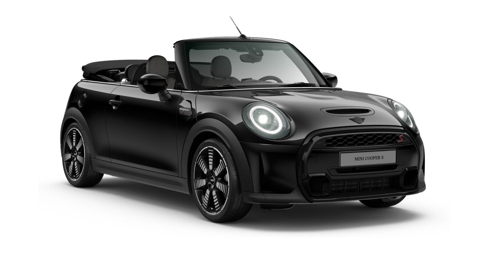 MINI Cooper S Cabrio in Schwarz von vorne MINI Cooper S Cabrio in Schwarz von vorne