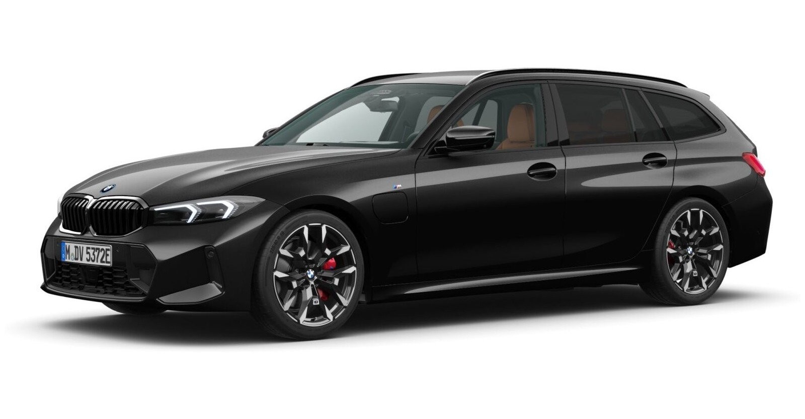 BMW 330e Touring in Schwarz von vorne BMW 330e Touring in Schwarz von vorne