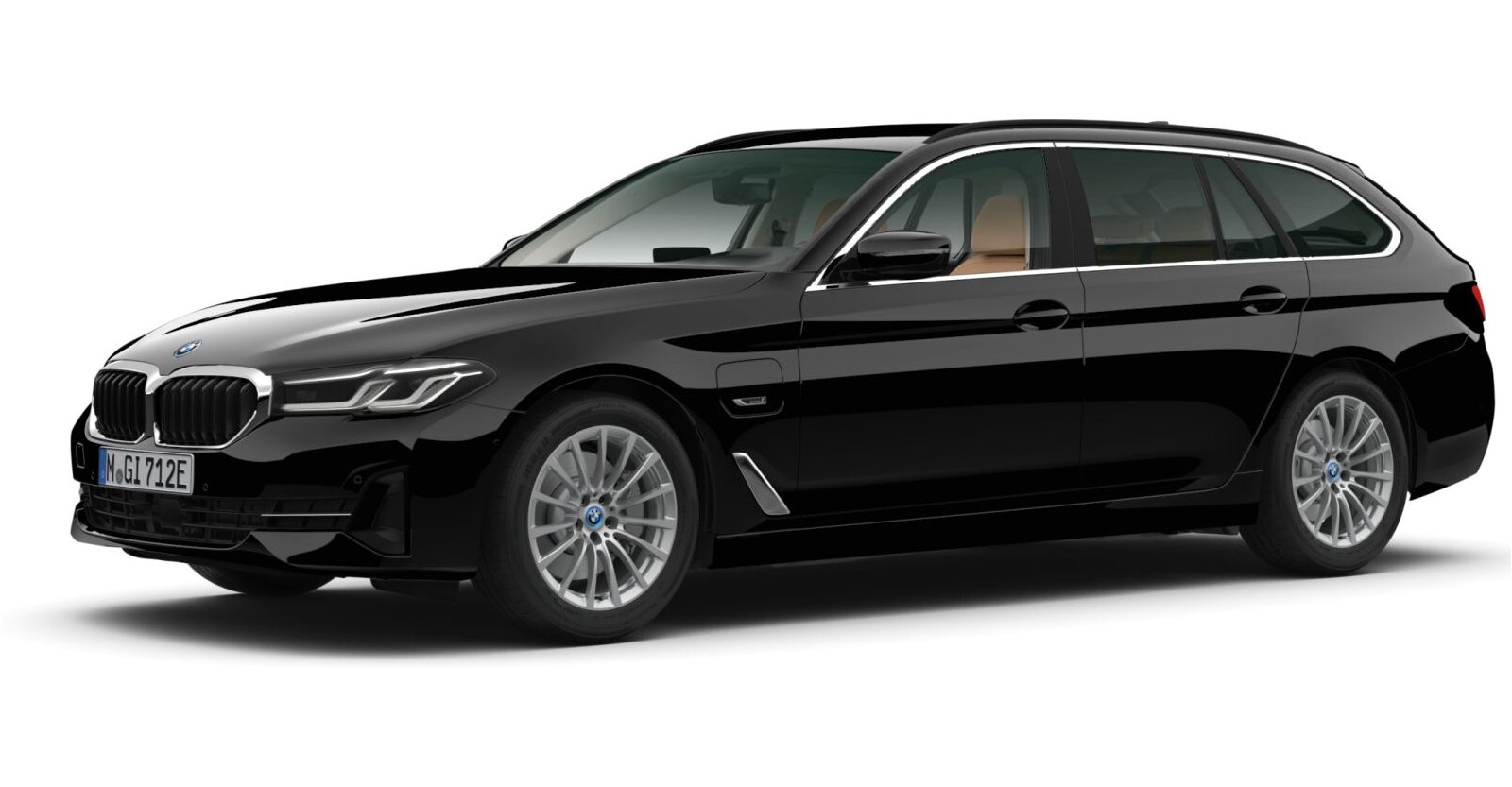 BMW 530e xDrive Touring in Schwarz von vorne BMW 530e xDrive Touring in Schwarz von vorne