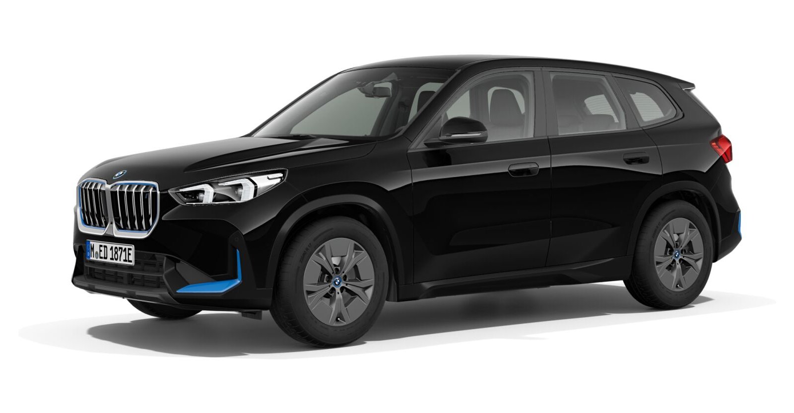 BMW iX1 xDrive30 in Schwarz von vorne