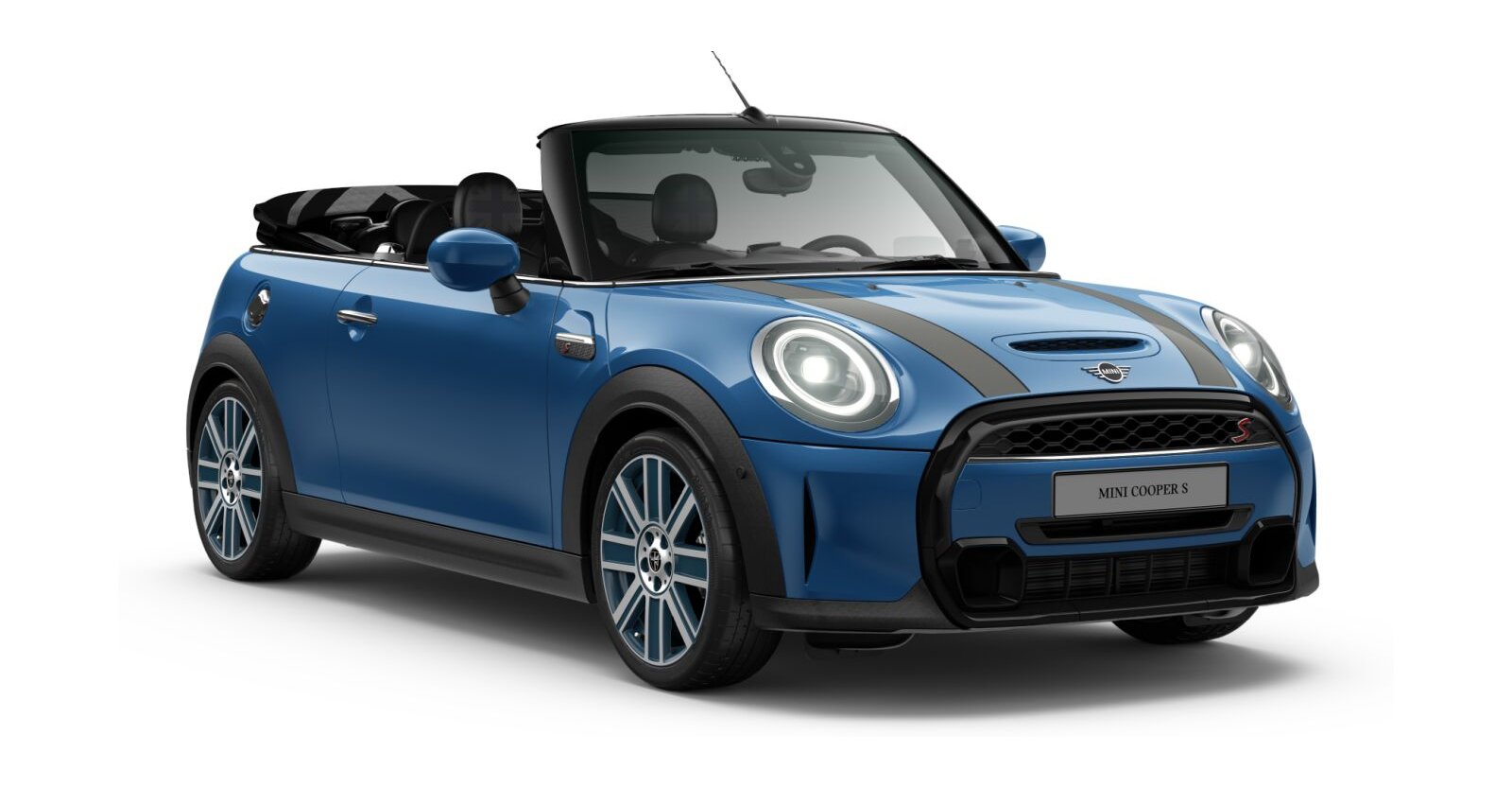 MINI Cooper S Cabrio in Blau von vorne MINI Cooper S Cabrio in Blau von vorne
