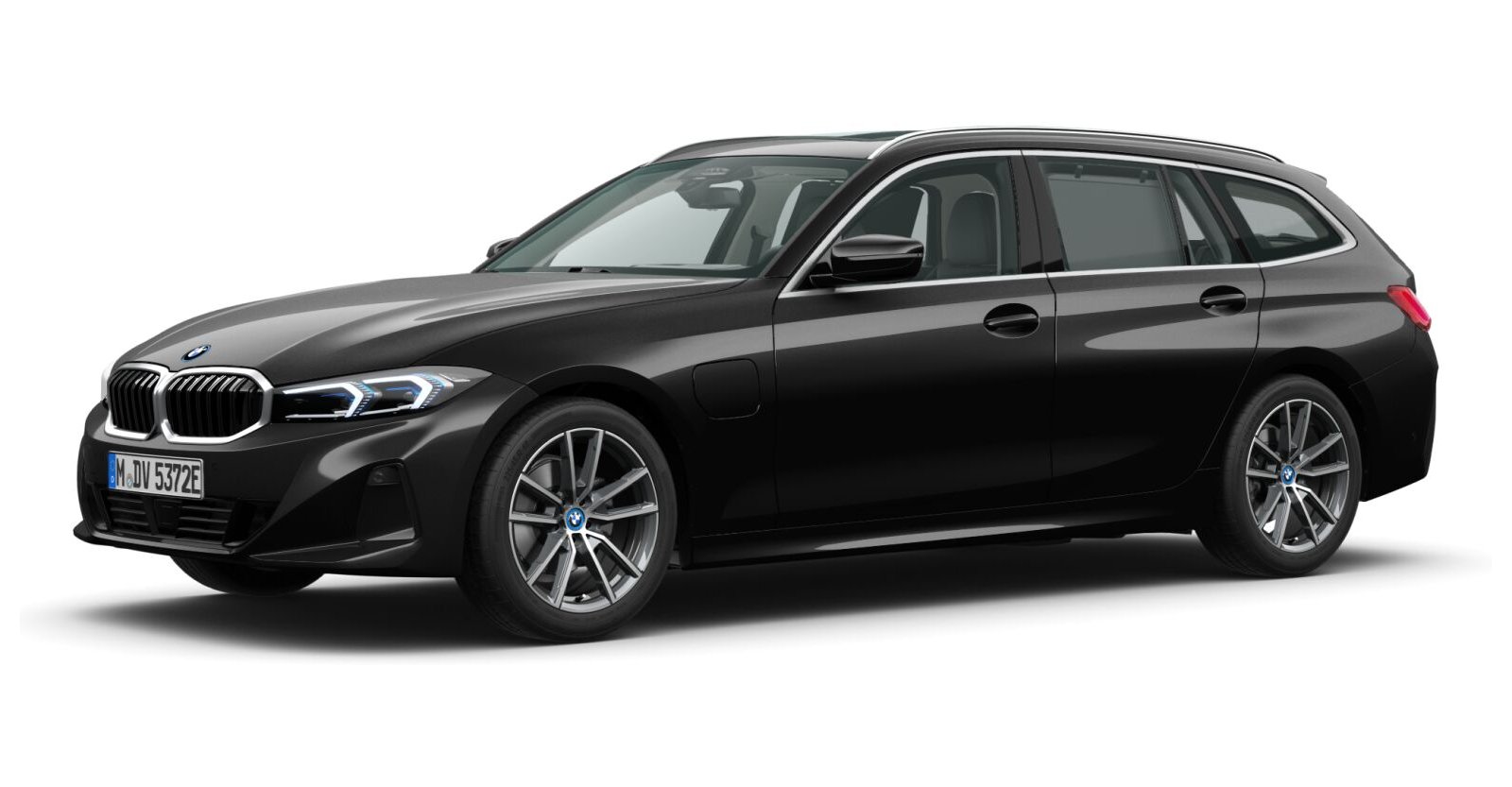 BMW 330e Touring in Schwarz von vorne