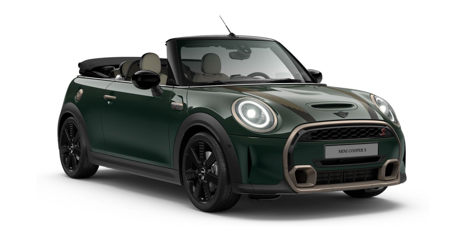 MINI Cooper S Cabrio in Grün von vorne MINI Cooper S Cabrio in Grün von vorne