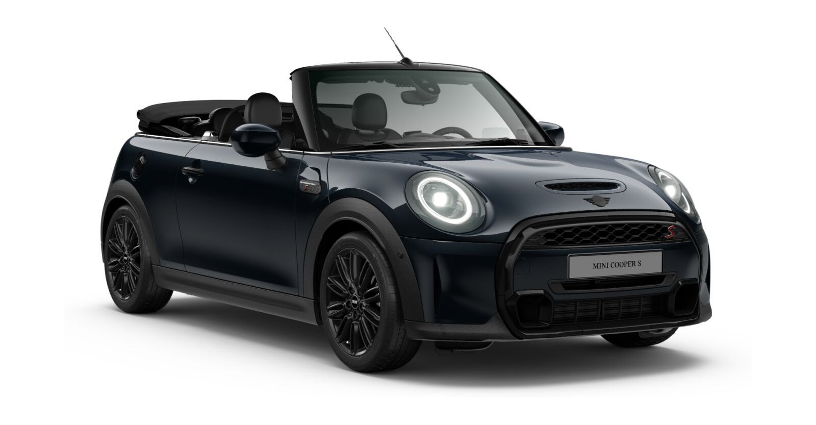 MINI Cooper S Cabrio in Schwarz von vorne MINI Cooper S Cabrio in Schwarz von vorne