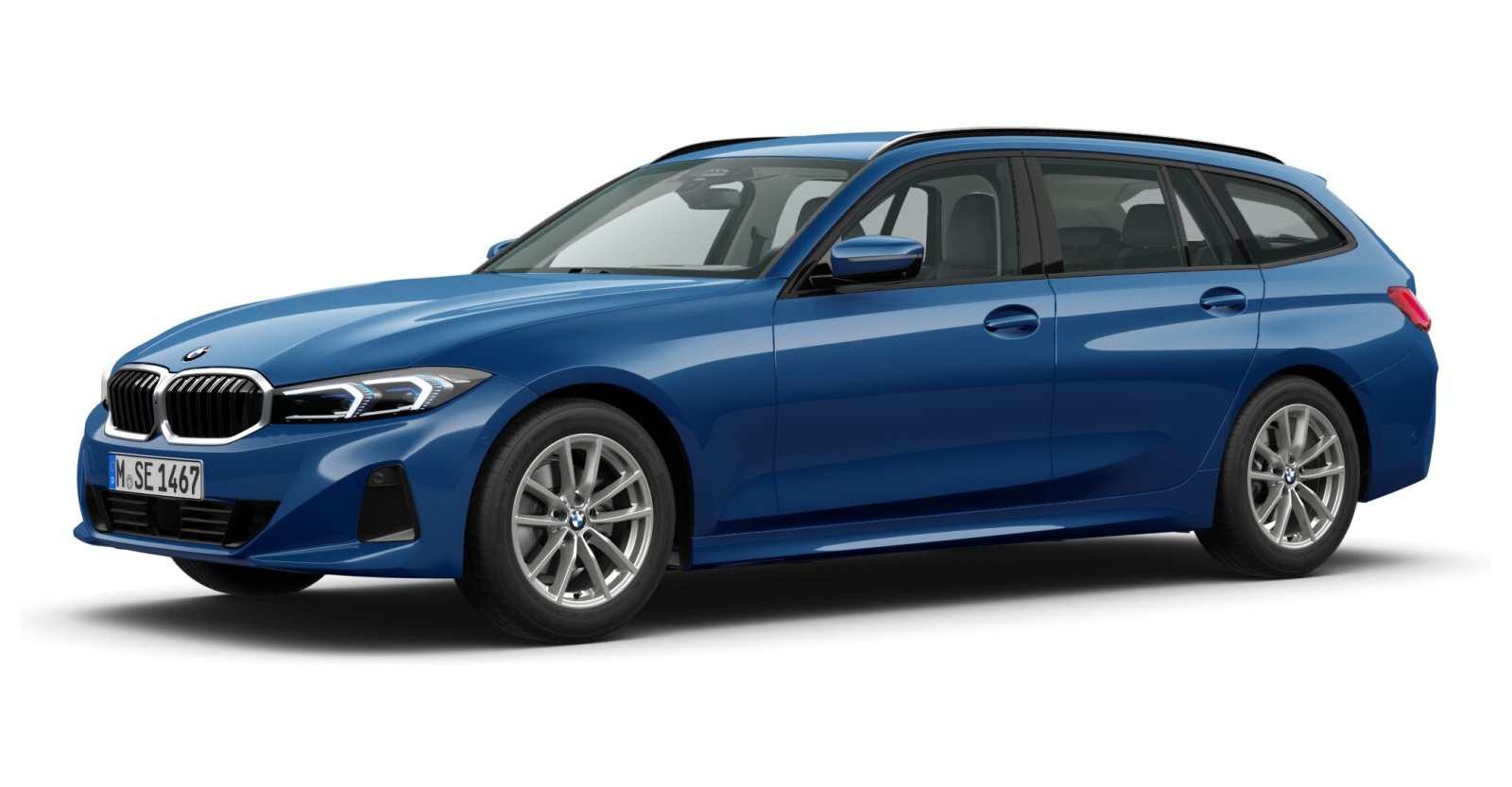 BMW 320i Touring in Blau von vorne
