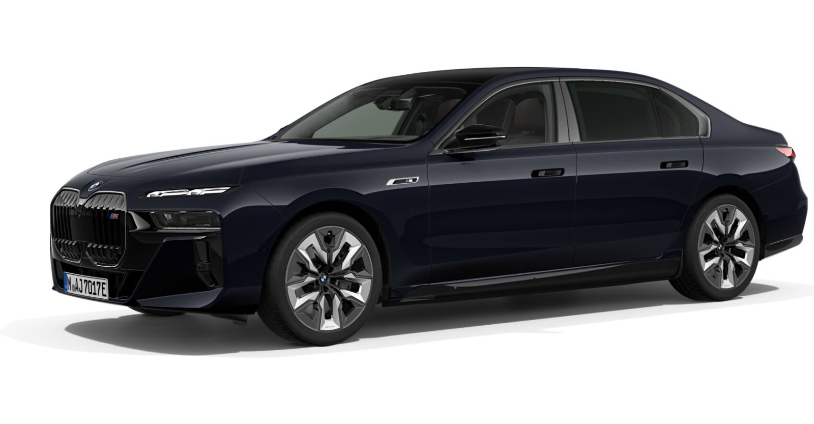 BMW i7 M70 xDrive Limousine in Schwarz von vorne BMW i7 M70 xDrive Limousine in Schwarz von vorne