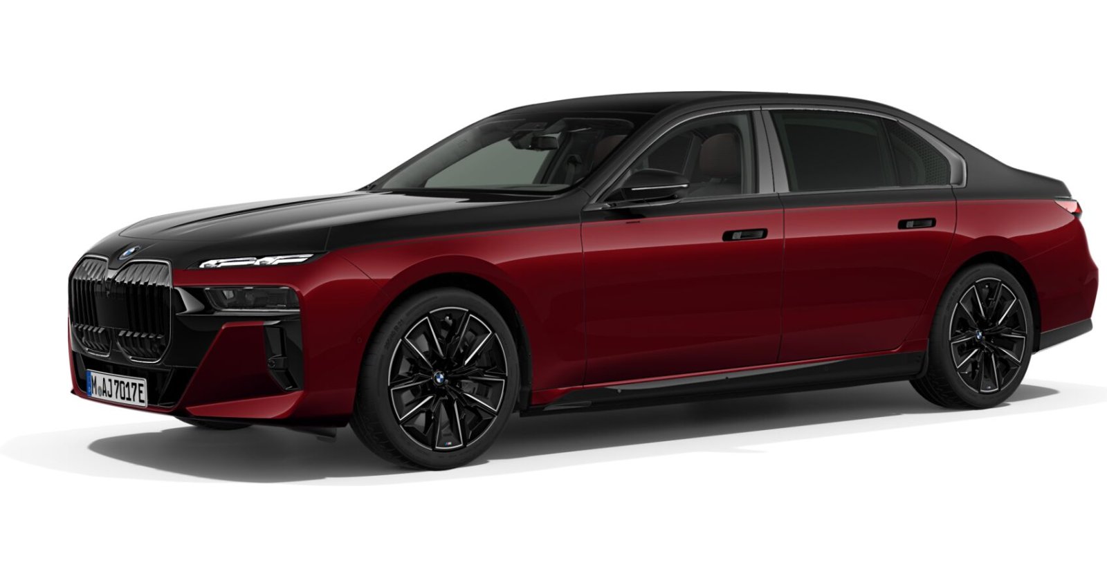 BMW i7 xDrive60 Limousine in Rot von vorne