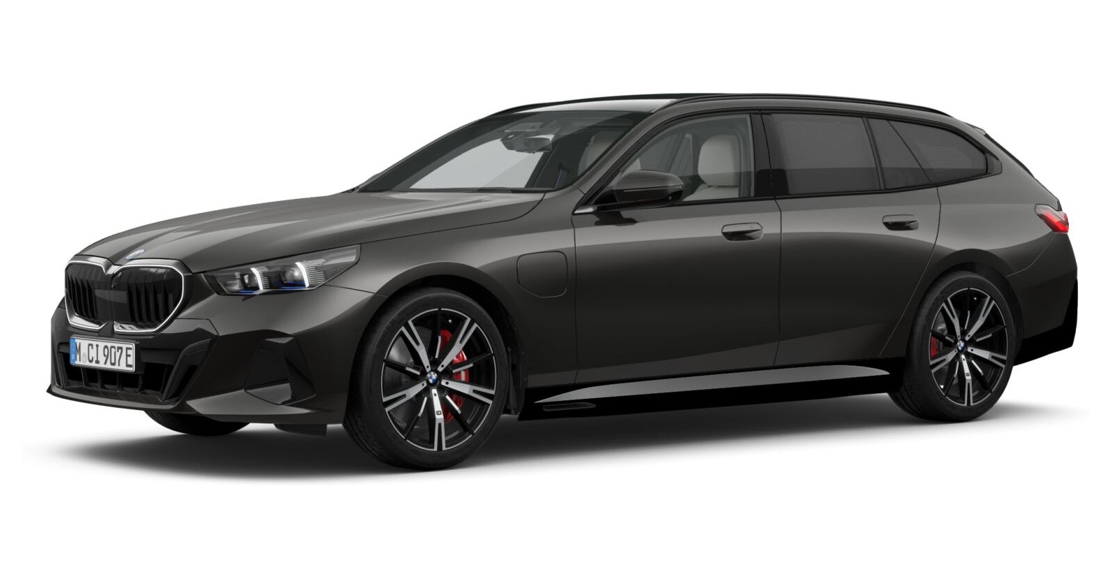 BMW 550e xDrive Touring in Grau von vorne