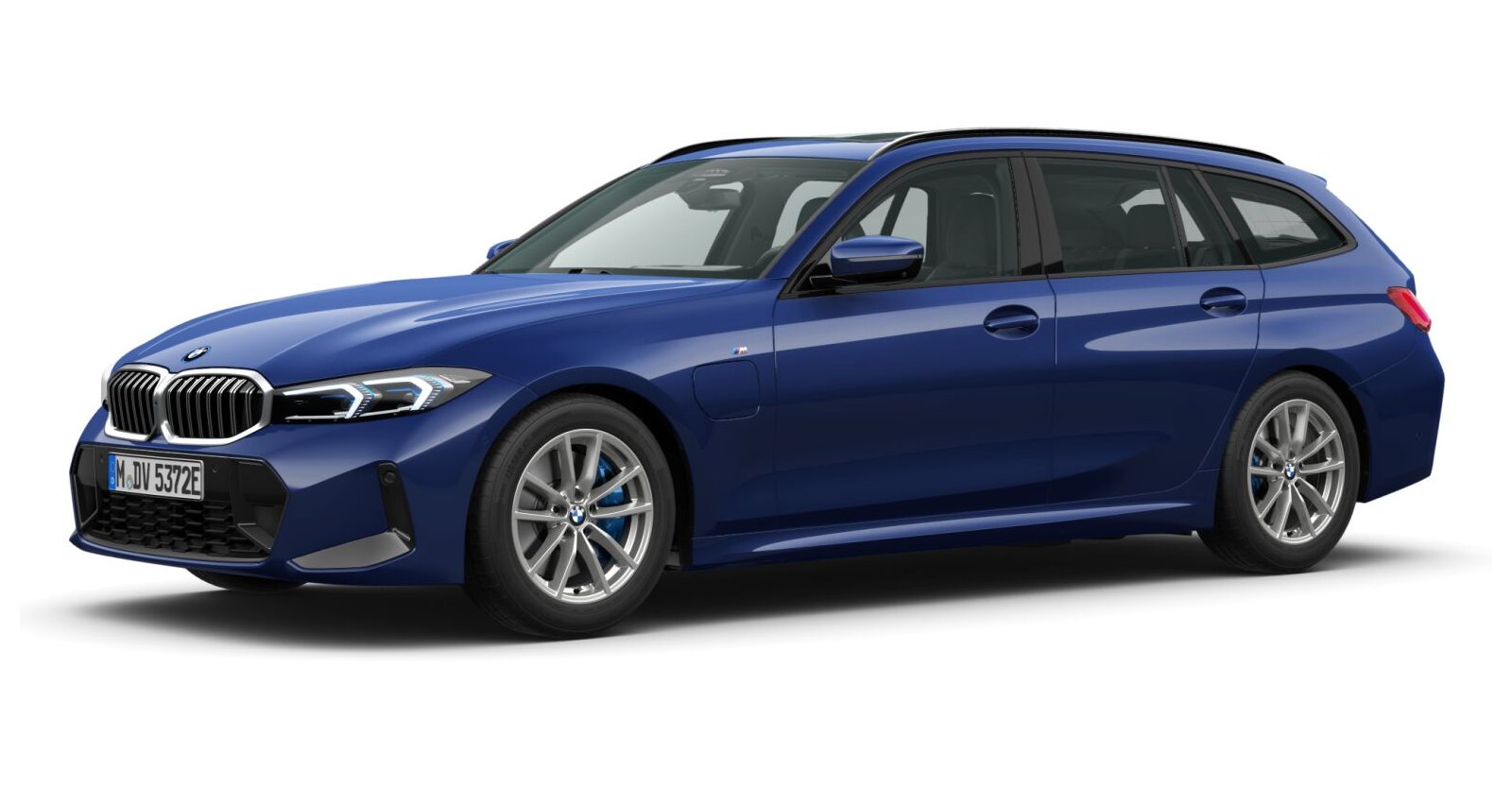 BMW 330e Touring in Blau von vorne