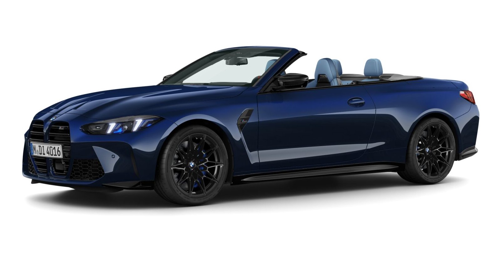 BMW M4 Competition Cabrio mit M xDrive in Blau von vorne BMW M4 Competition Cabrio mit M xDrive in Blau von vorne