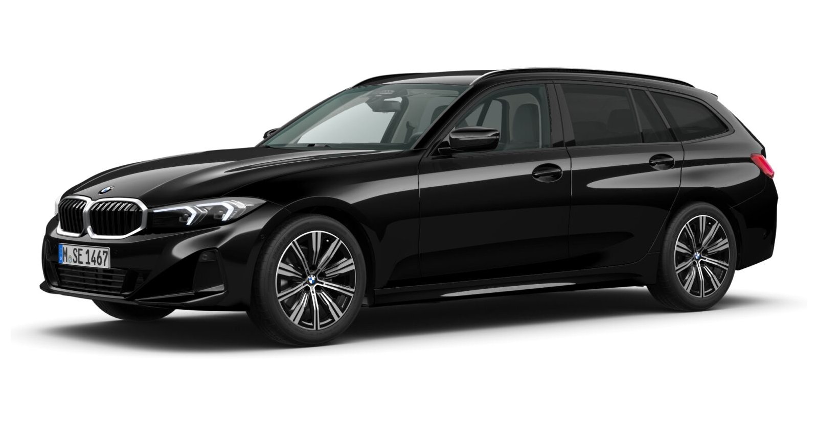 BMW 318d Touring in Schwarz von vorne BMW 318d Touring in Schwarz von vorne