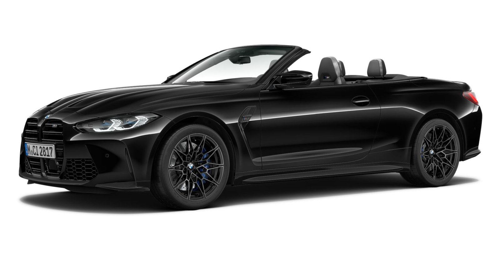 BMW M4 Cabrio Competition mit M xDrive in Schwarz von vorne BMW M4 Cabrio Competition mit M xDrive in Schwarz von vorne