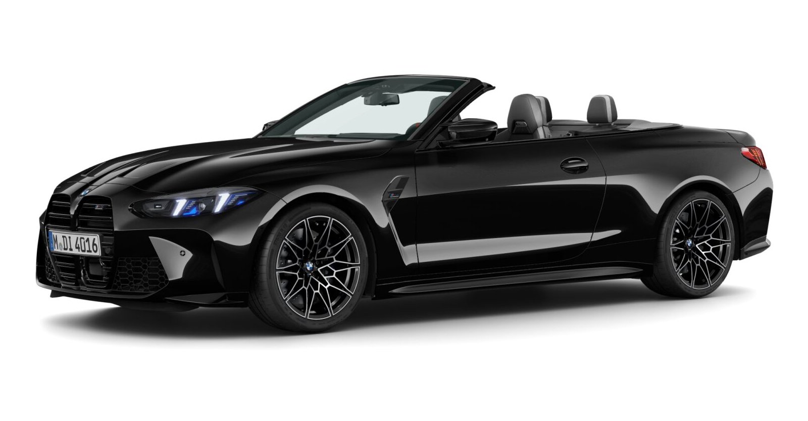 BMW M4 Competition Cabrio mit M xDrive in Schwarz von vorne BMW M4 Competition Cabrio mit M xDrive in Schwarz von vorne