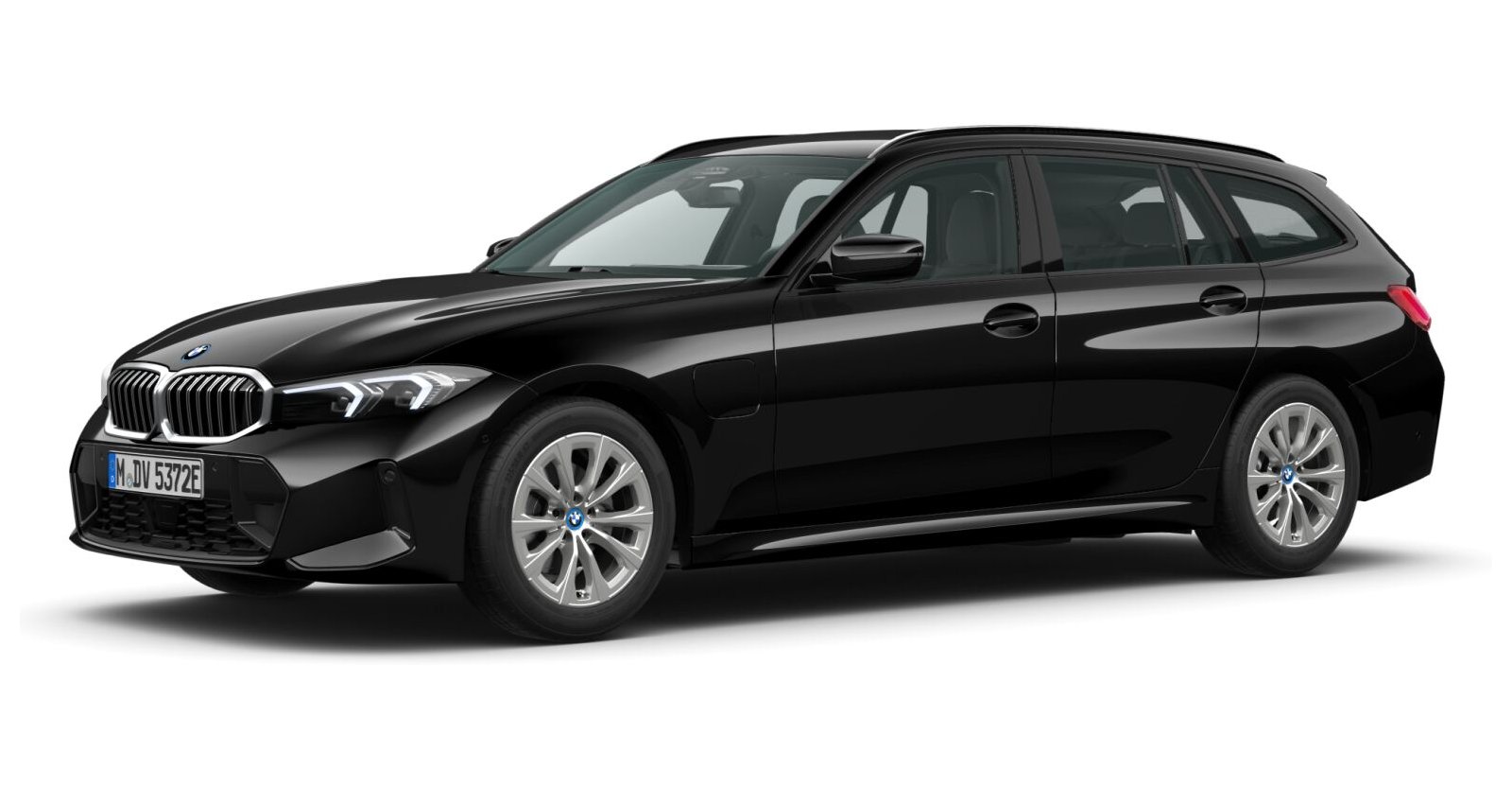 BMW 320e Touring in Schwarz von vorne BMW 320e Touring in Schwarz von vorne