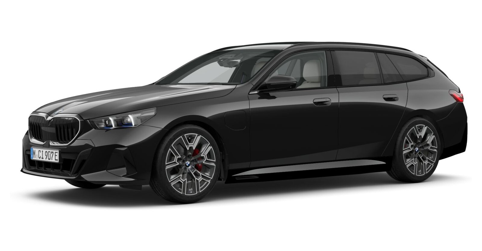 BMW 530e xDrive Touring in Schwarz von vorne BMW 530e xDrive Touring in Schwarz von vorne