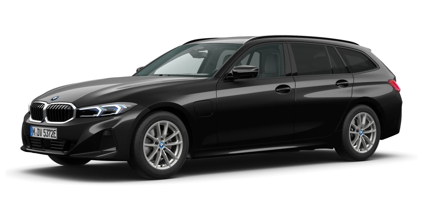 BMW 330e Touring in Schwarz von vorne BMW 330e Touring in Schwarz von vorne