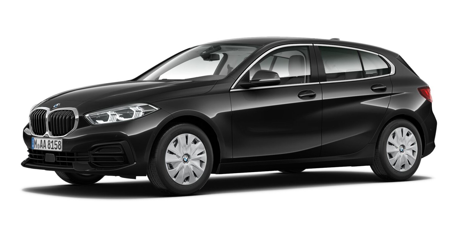 BMW 118i in Schwarz von vorne