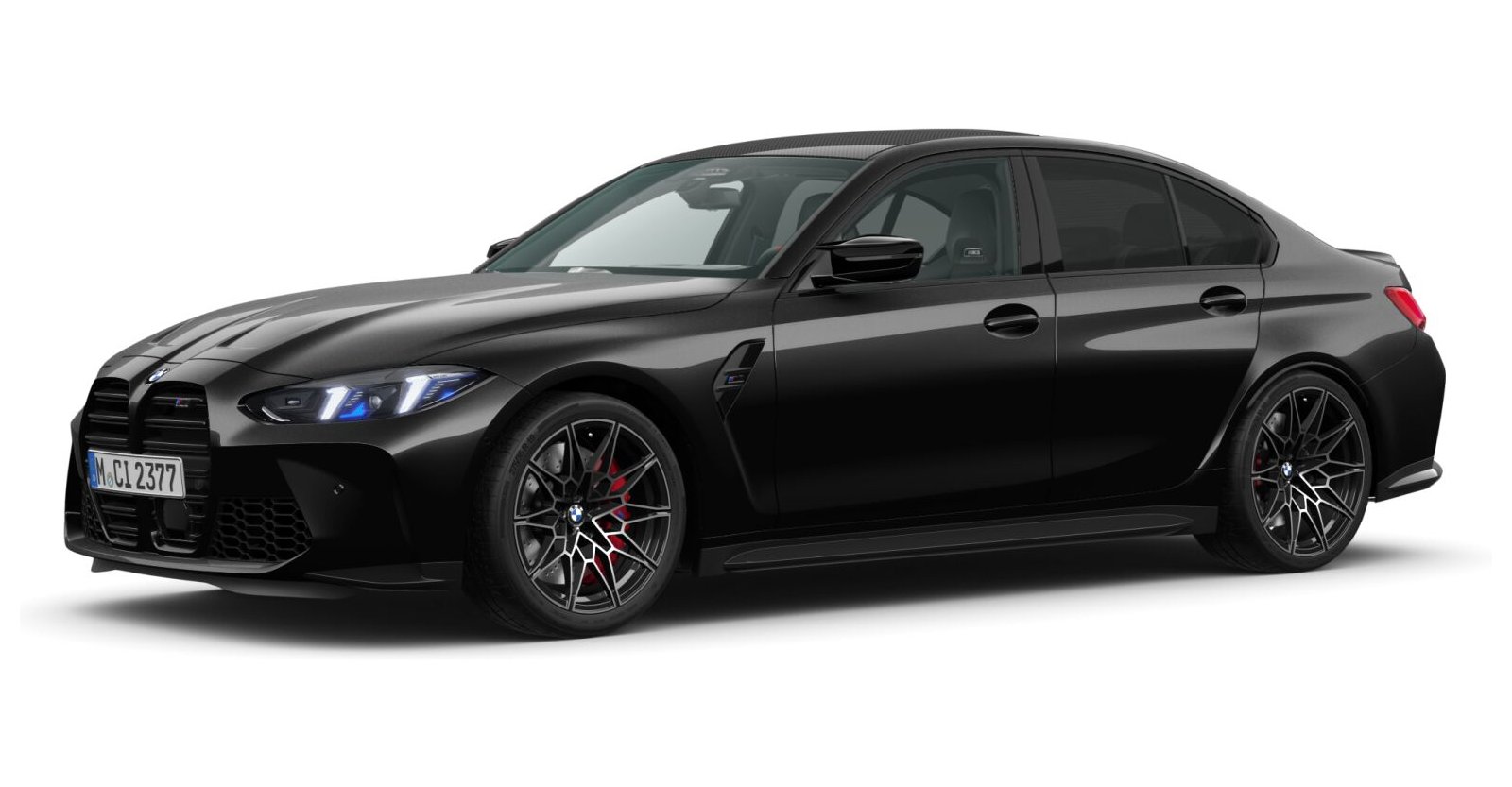 BMW M3 Competition Limousine mit M xDrive in Schwarz von vorne BMW M3 Competition Limousine mit M xDrive in Schwarz von vorne