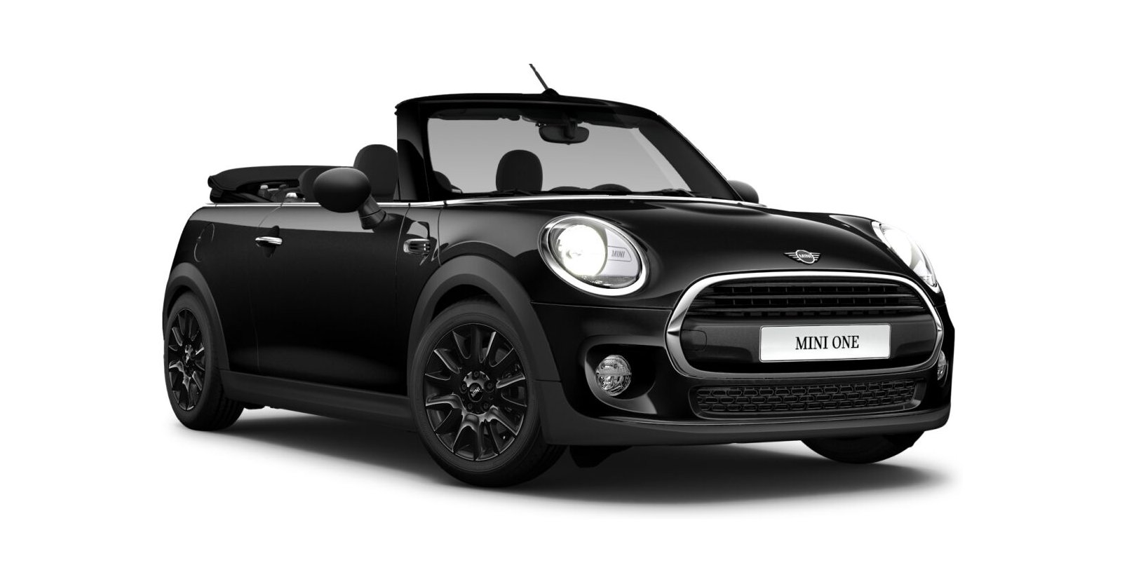 MINI One Cabrio in Schwarz von vorne MINI One Cabrio in Schwarz von vorne