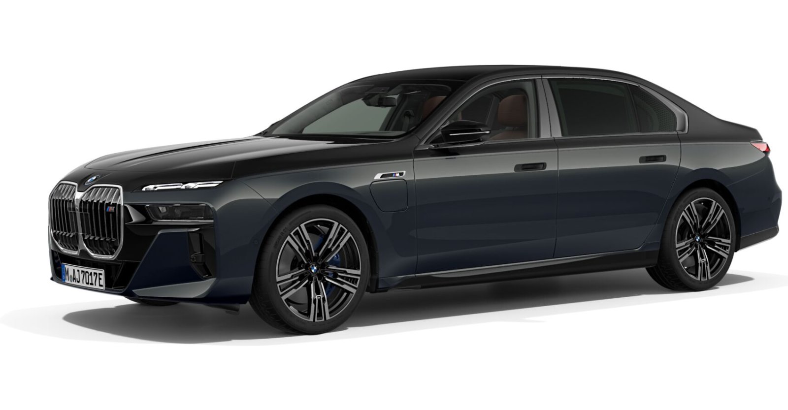 BMW M760e xDrive Limousine in Grau von vorne