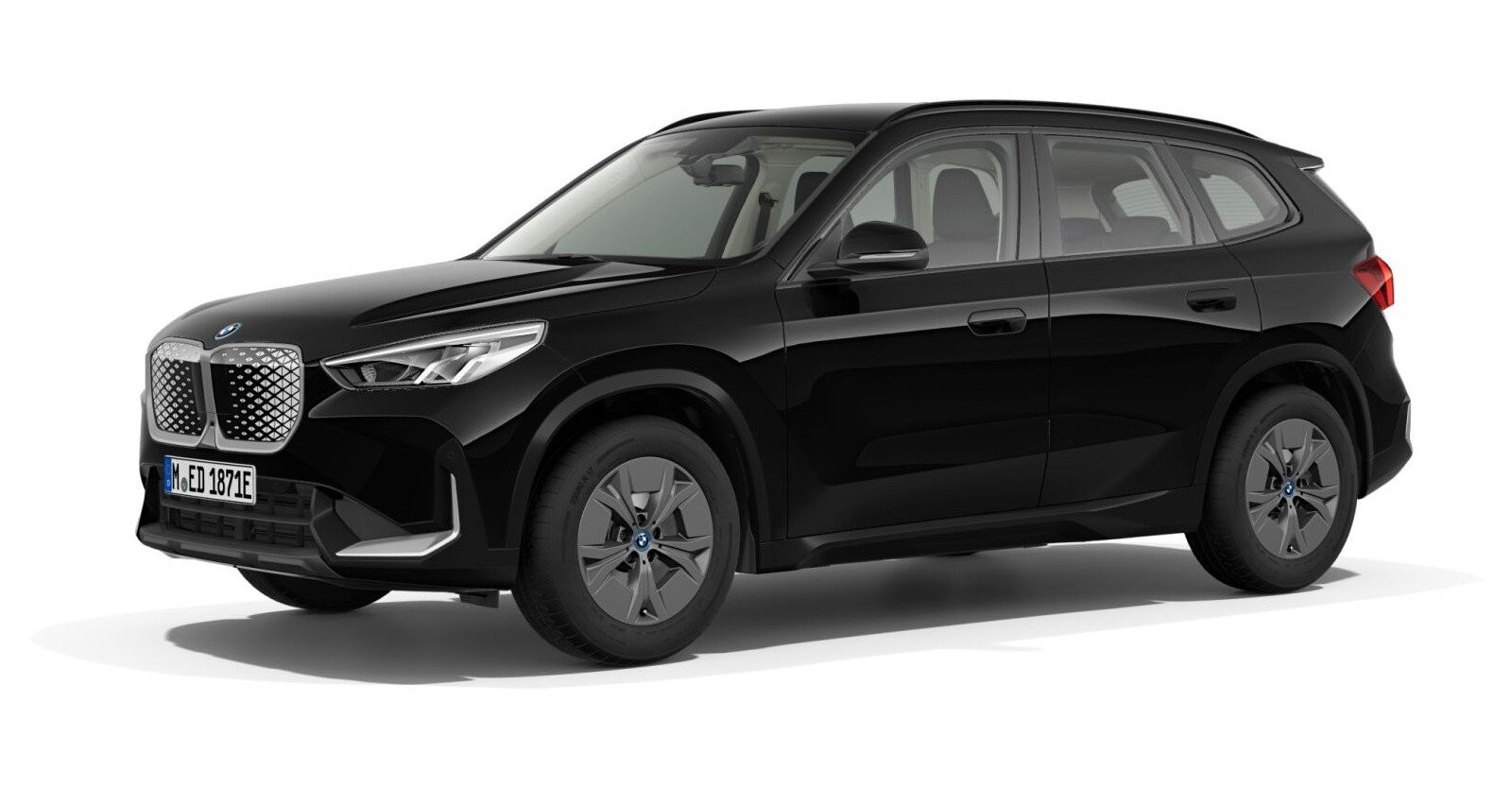 BMW iX1 eDrive20 in Schwarz von vorne