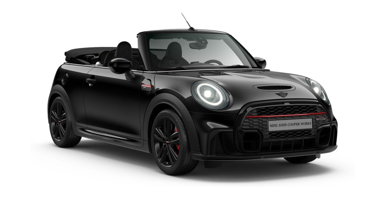 MINI JCW Cabrio in Schwarz von vorne MINI JCW Cabrio in Schwarz von vorne