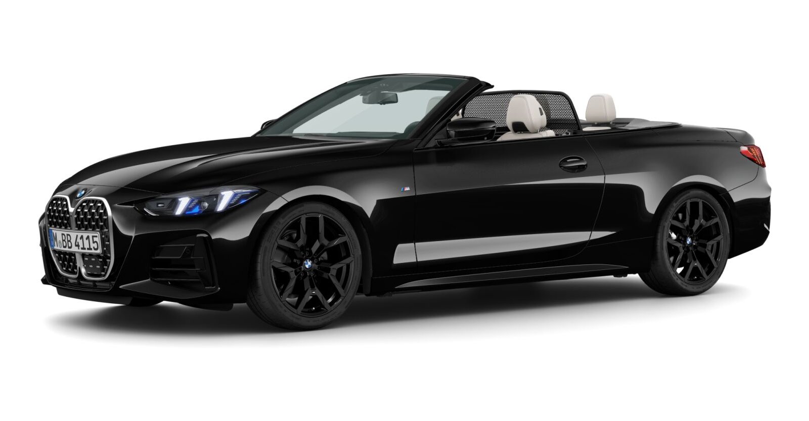 BMW 430i xDrive Cabrio in Schwarz von vorne BMW 430i xDrive Cabrio in Schwarz von vorne