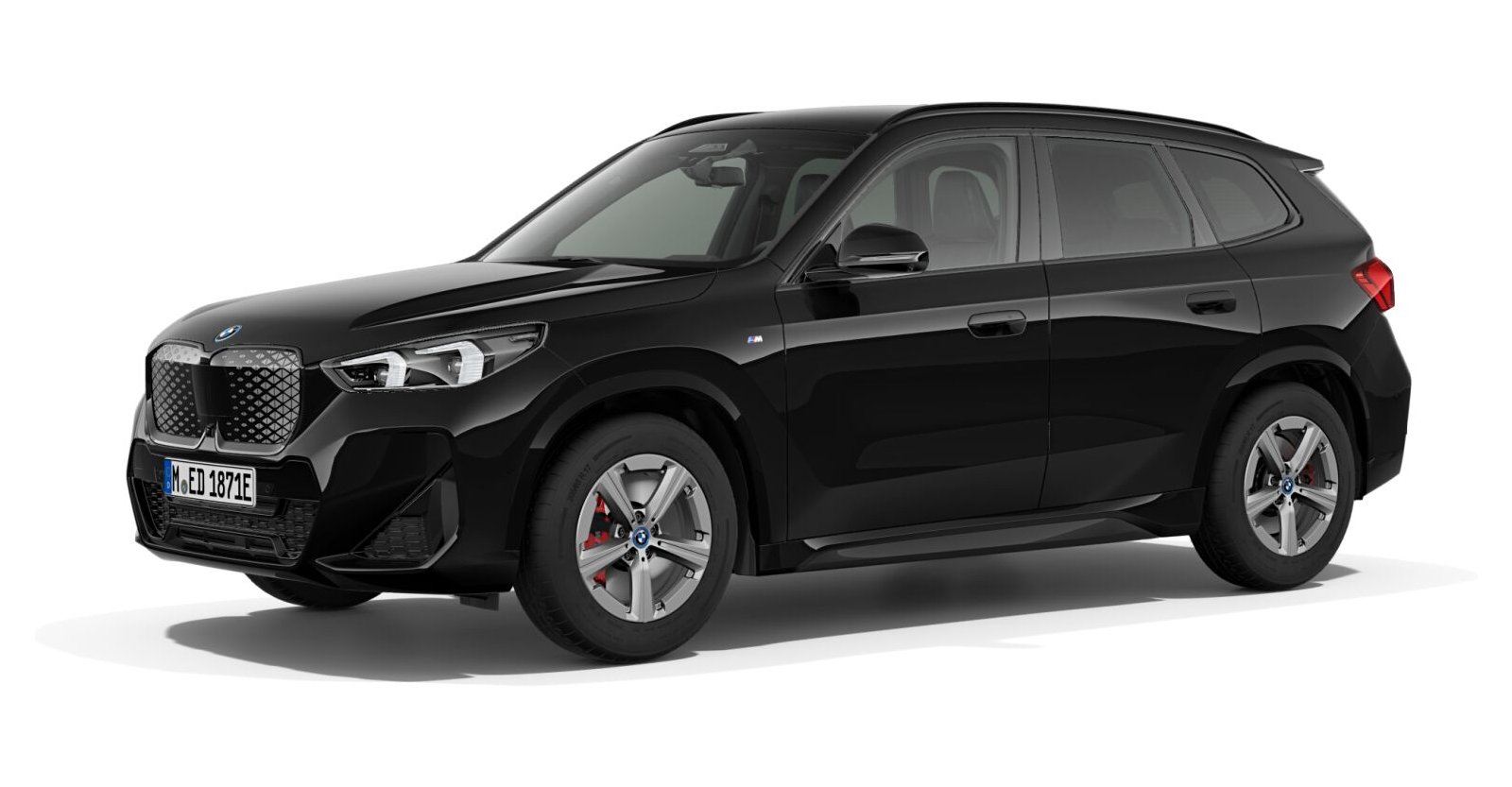 BMW iX1 eDrive20 in Schwarz von vorne