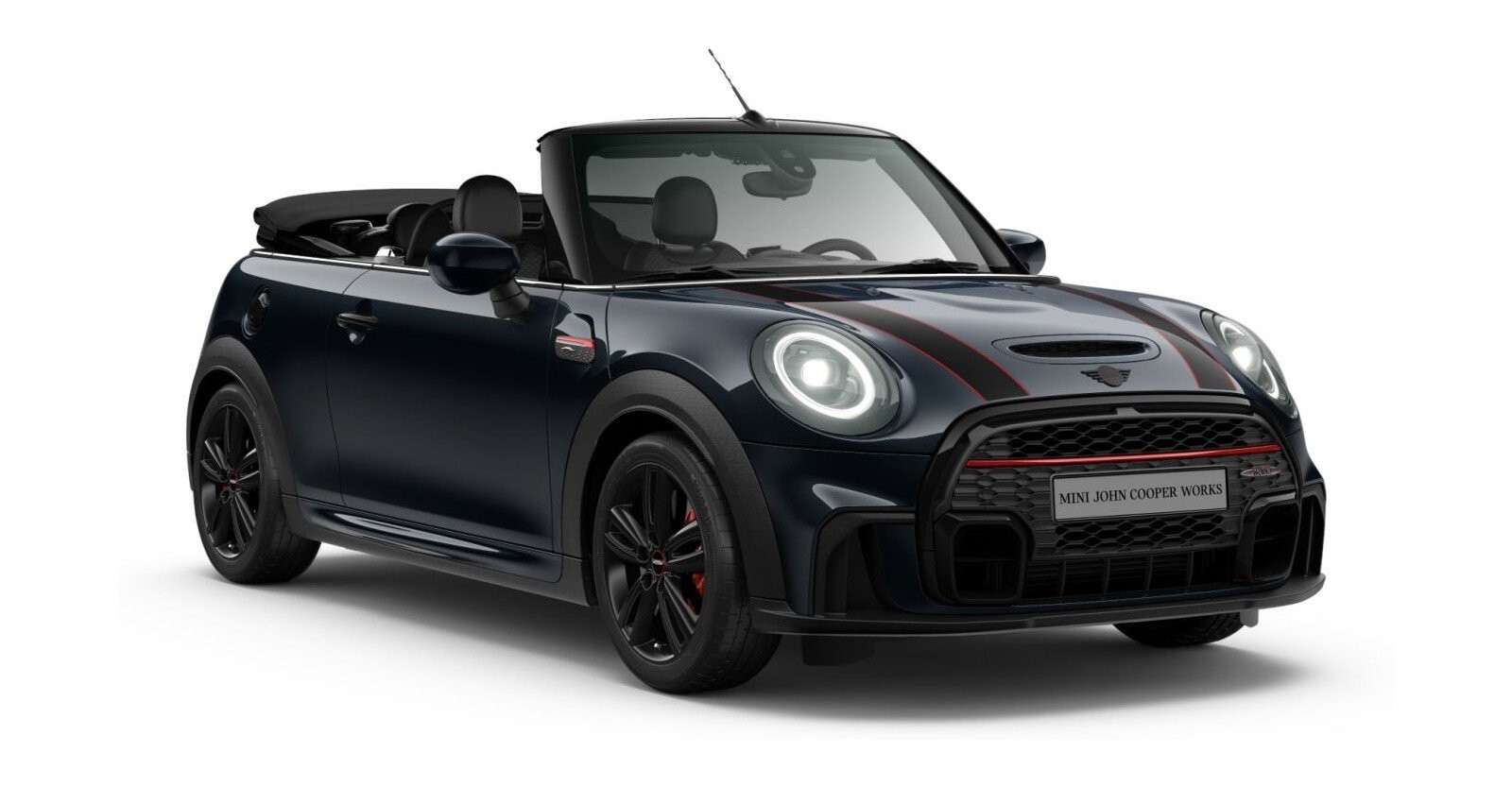 MINI JCW Cabrio in Schwarz von vorne MINI JCW Cabrio in Schwarz von vorne