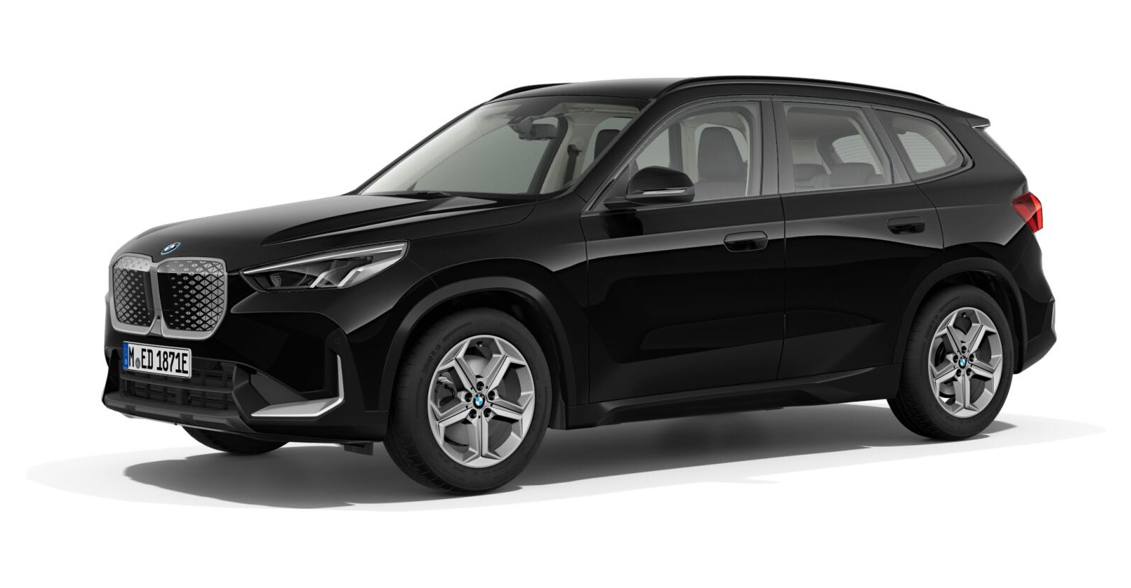 BMW iX1 eDrive20 in Schwarz von vorne