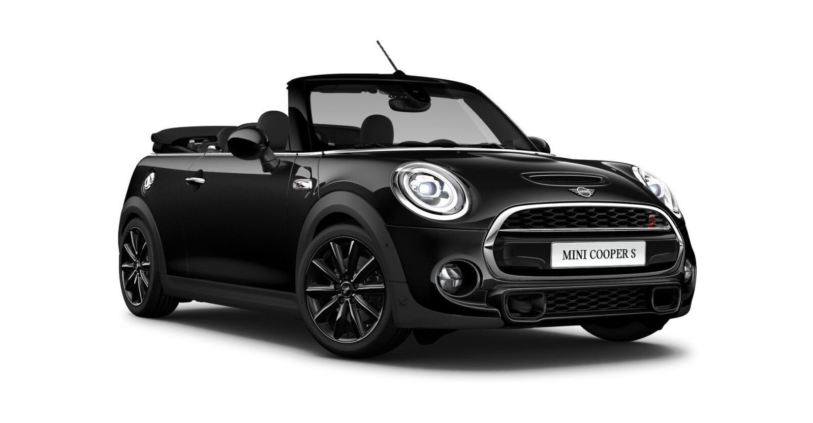 MINI Cooper S Cabrio in Schwarz von vorne MINI Cooper S Cabrio in Schwarz von vorne