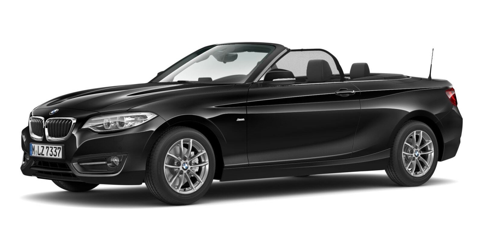 BMW 220d Cabrio in Schwarz von vorne