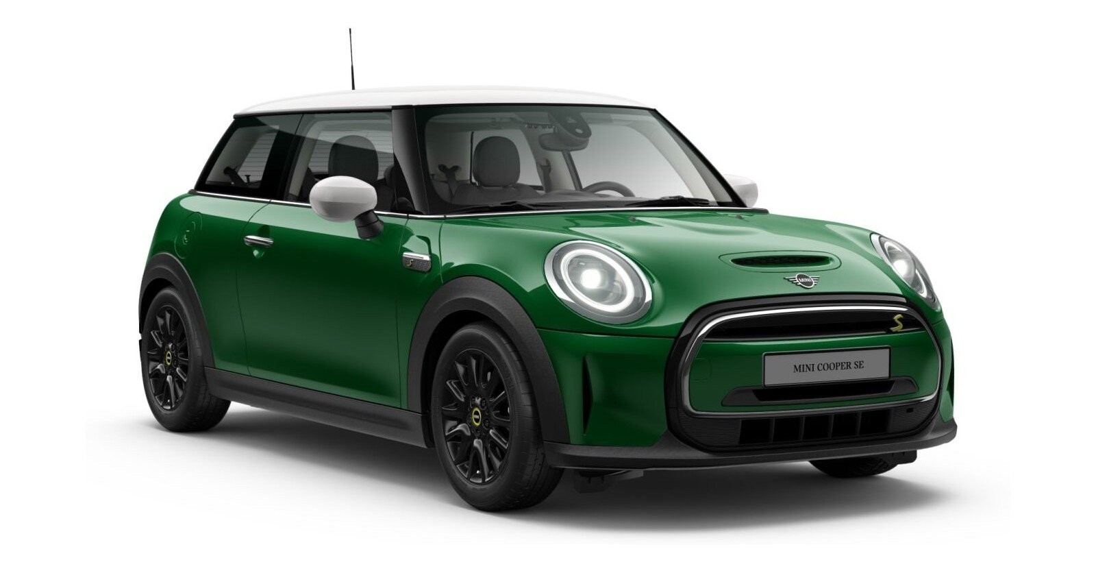 MINI Cooper SE in Grün von vorne