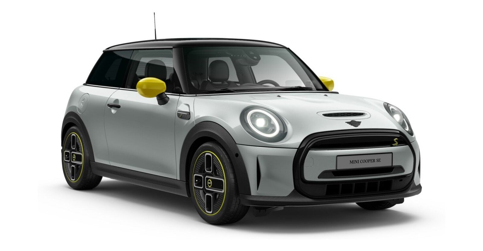 MINI Cooper SE in Silber von vorne