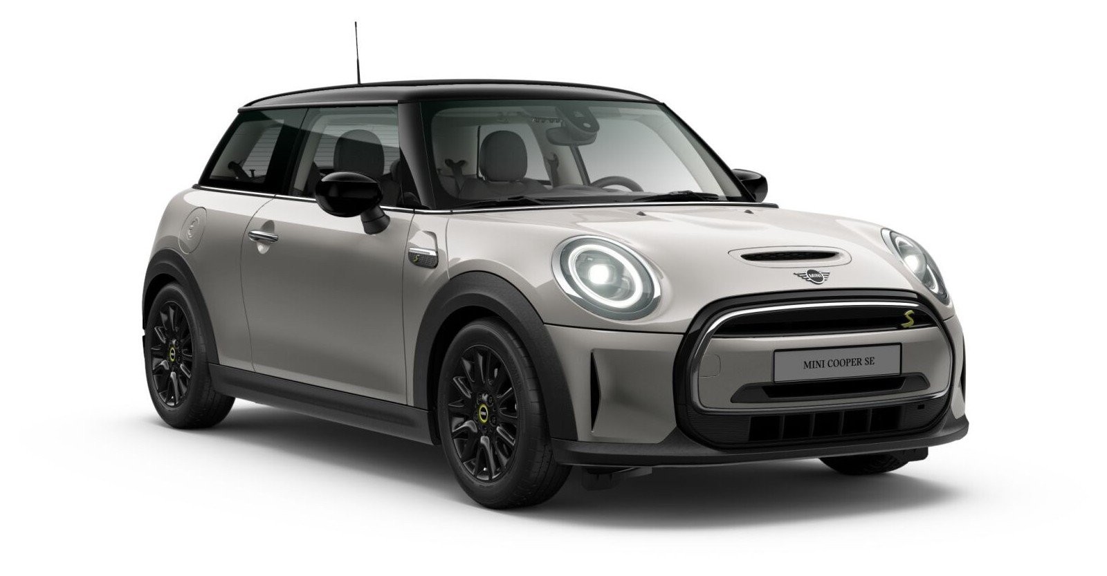 MINI Cooper SE in Silber von vorne