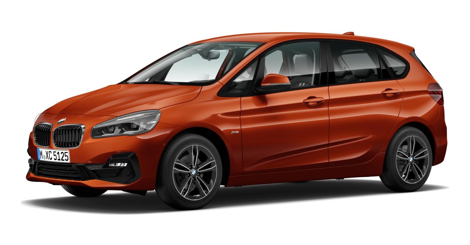 BMW 218i Active Tourer in Orange von vorne