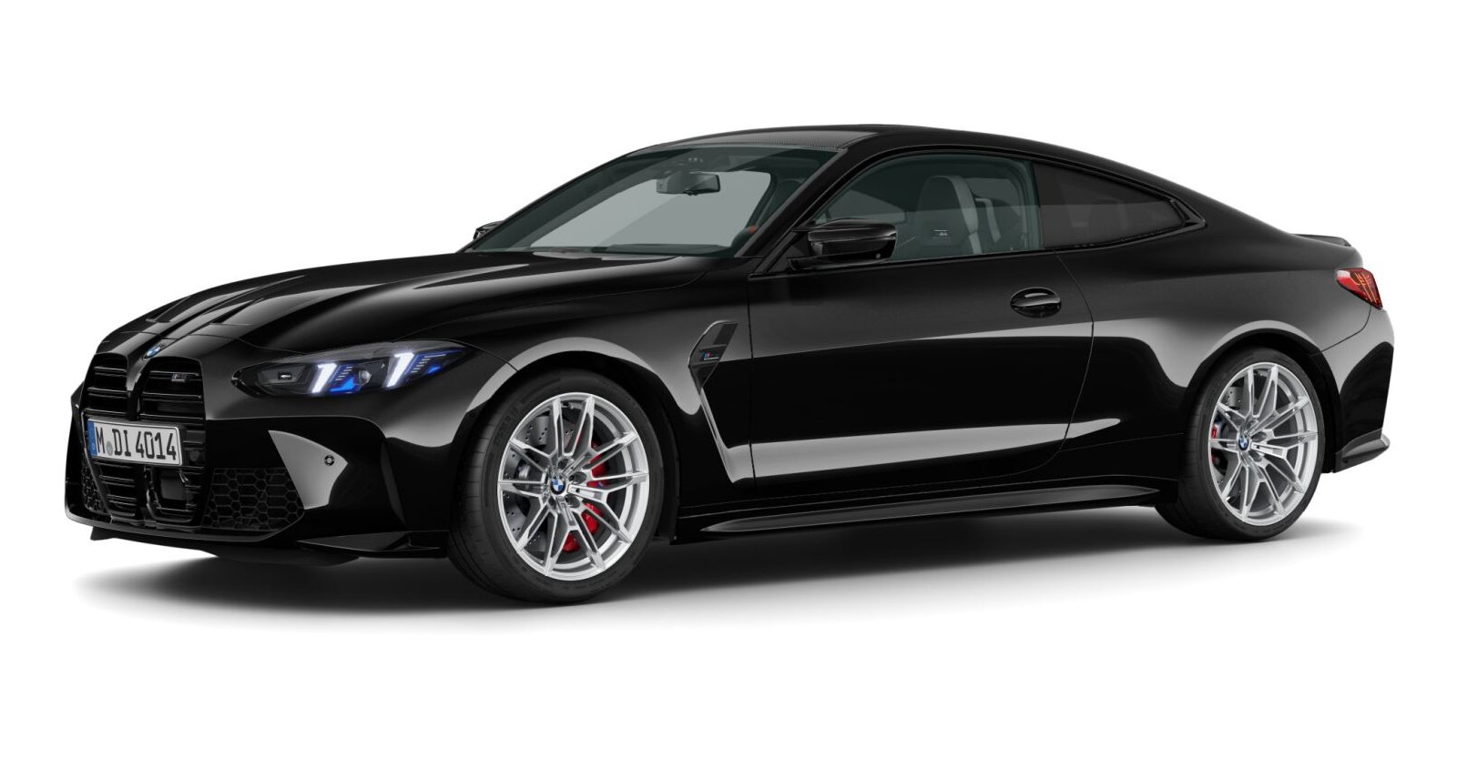 BMW M4 Competition Coupé mit M xDrive in Schwarz von vorne BMW M4 Competition Coupé mit M xDrive in Schwarz von vorne