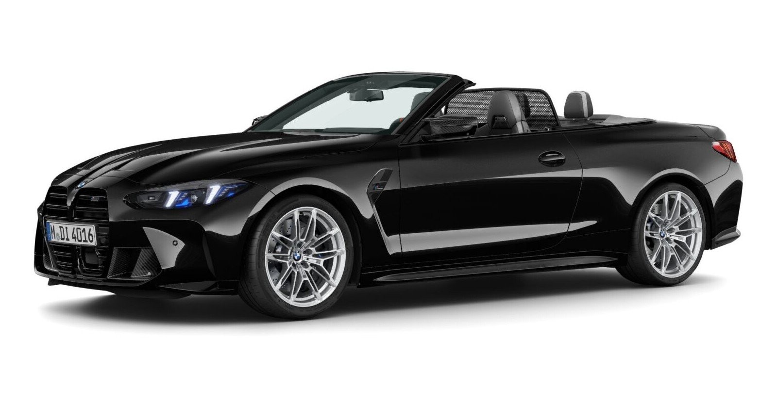 BMW M4 Competition Cabrio mit M xDrive in Schwarz von vorne BMW M4 Competition Cabrio mit M xDrive in Schwarz von vorne