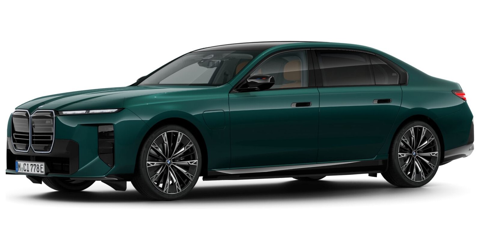 BMW M760e xDrive Limousine in Grün von vorne BMW M760e xDrive Limousine in Grün von vorne