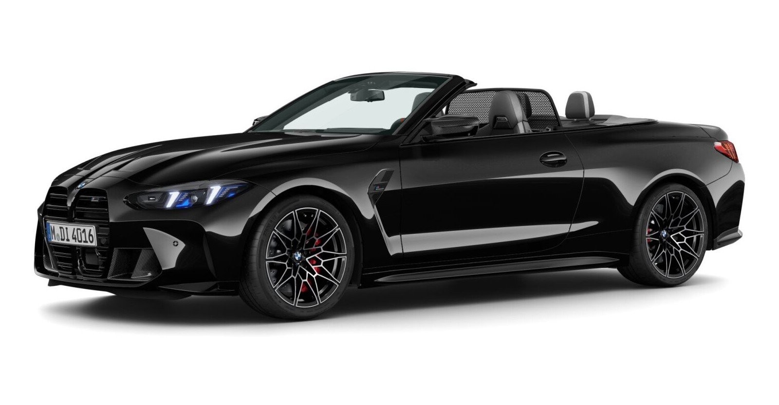 BMW M4 Competition Cabrio mit M xDrive in Schwarz von vorne BMW M4 Competition Cabrio mit M xDrive in Schwarz von vorne