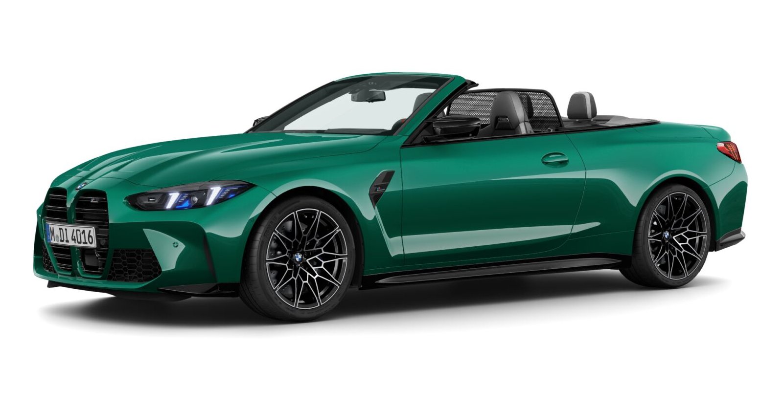 BMW M4 Competition Cabrio mit M xDrive in Grün von vorne BMW M4 Competition Cabrio mit M xDrive in Grün von vorne