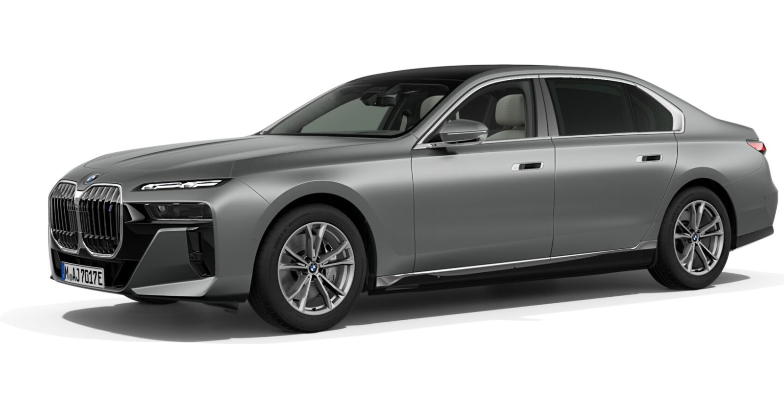 BMW i7 xDrive60 Limousine in Grau von vorne BMW i7 xDrive60 Limousine in Grau von vorne
