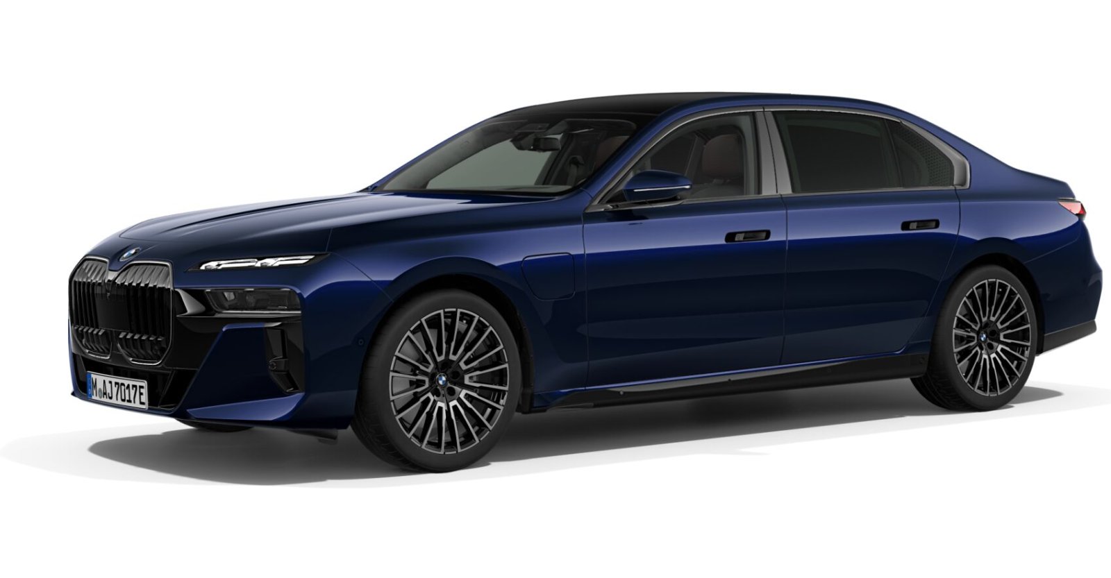 BMW 750e xDrive Limousine in Blau von vorne BMW 750e xDrive Limousine in Blau von vorne