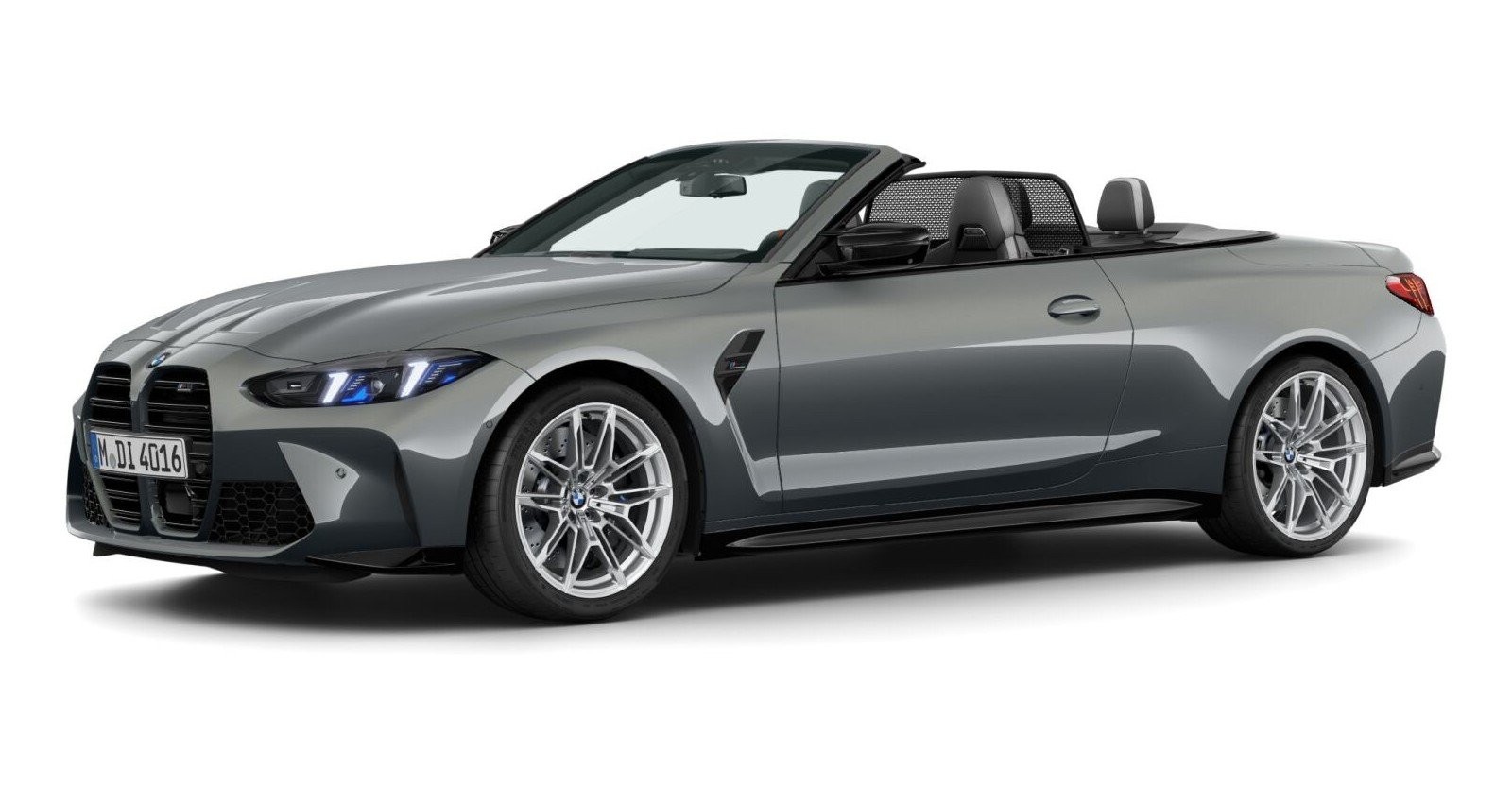 BMW M4 Competition Cabrio mit M xDrive in Grau von vorne BMW M4 Competition Cabrio mit M xDrive in Grau von vorne