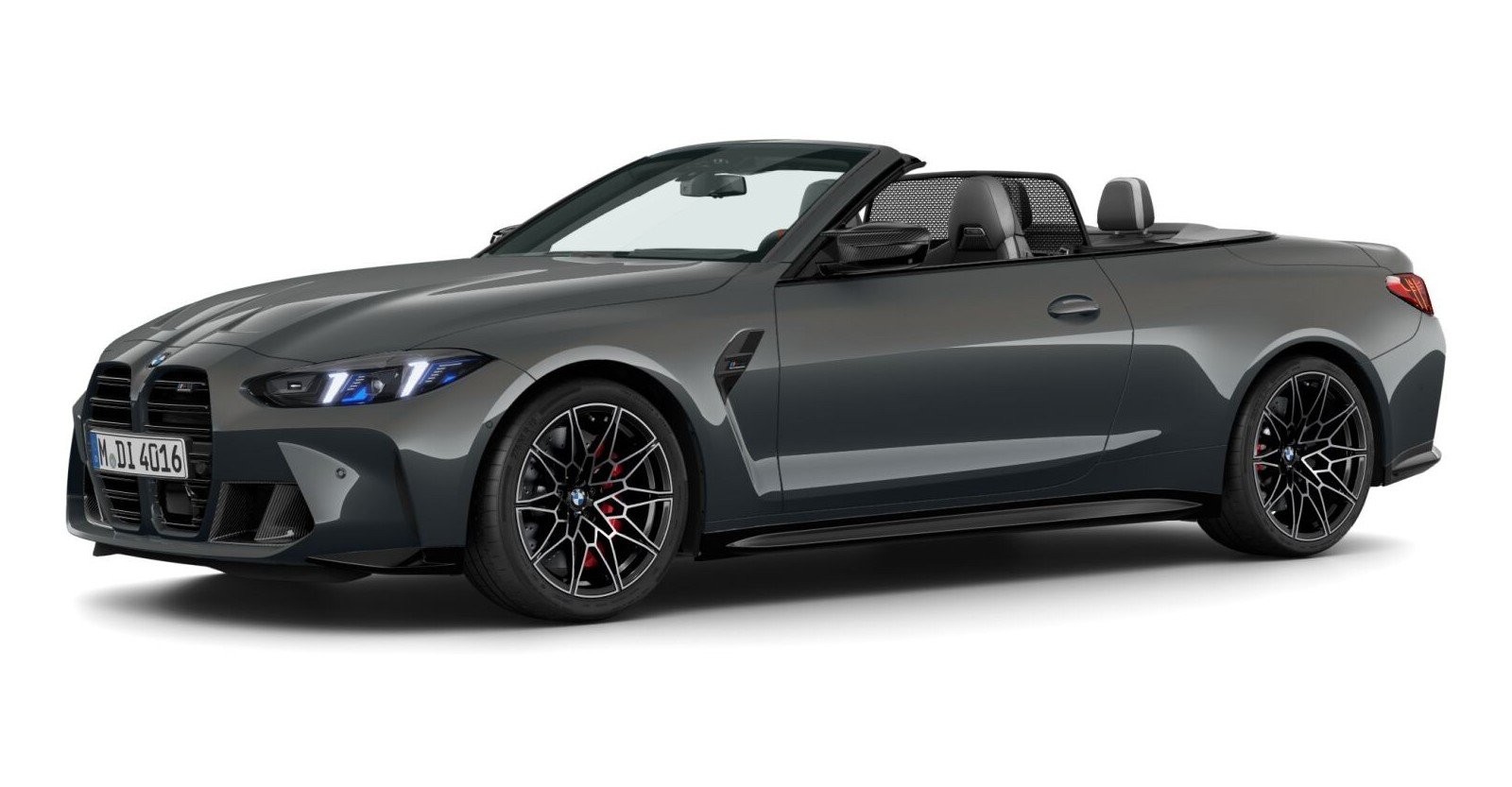 BMW M4 Competition Cabrio mit M xDrive in Grau von vorne BMW M4 Competition Cabrio mit M xDrive in Grau von vorne