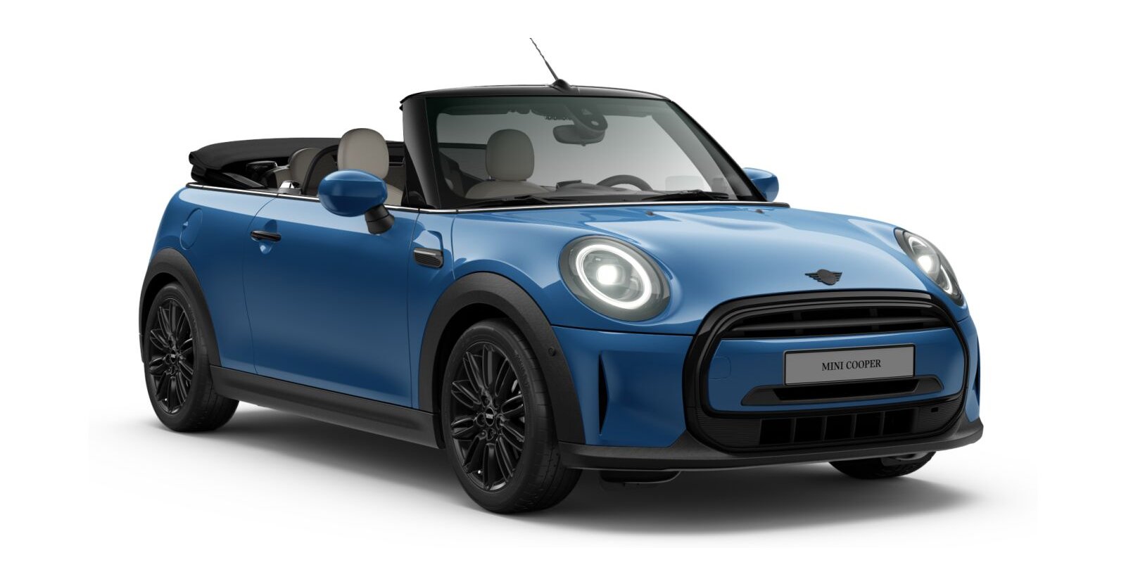 MINI Cooper Cabrio in Blau von vorne